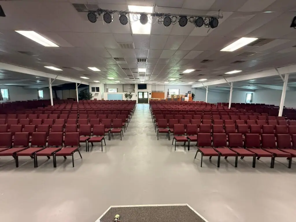 Keys Tabernacle interior with rows of red seats