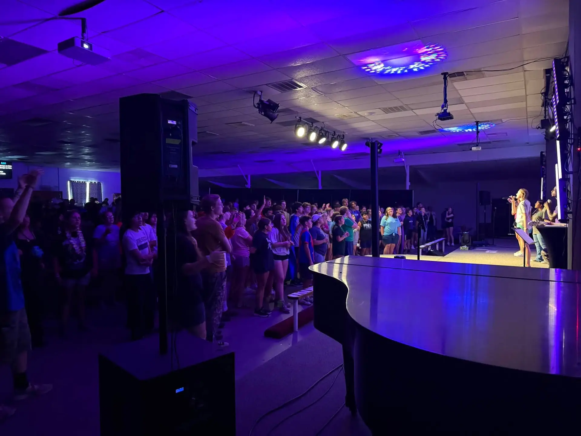 Youth worship night with stage lights